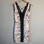 Bebe Vintage  Y2K Lace Up Bodycon Mini Dress Women's Small Multicolor Floral Photo 4