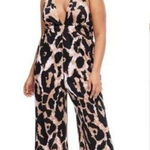 Diane Von Furstenberg  for Target Black and Tan Leopard Halter Jumpsuit Sz Xl Photo 0
