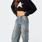 Edikted  Crop Long Sleeve Sweater Navy  Photo 1