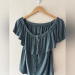 American Eagle Soft & Sexy Slub Teal Button Off the Shoulder Blouse Photo 1