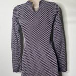 Maison Margiela navy red honeycomb pattern midi long sleeve silk dress sz XS Photo 8