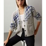 Derek Lam 10 Crosby Women's Fair Isle V-Neck Cardigan Sweater Size XS Blue Gray Photo 4