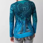 Buckle Sinful Turquoise Native Love Small Graphic Long Sleeve Tee Caged Back Blue Photo 1