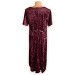 Vintage 90s Burgundy Crushed Velvet Midi Dress Floral Neckline Dark Romance Red Size 14 Photo 3