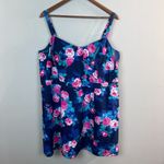 Jessica Simpson  Mini Dress 2X Blue Pink Rose Floral‎ Corset Smocked Micro Ribbed Photo 12