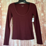 Old Navy Maroon Snug Long-Sleeve Scoop Neck Ribbed T-Shirt Photo 0
