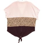 Umgee Front Tie Shirt Top S Leopard Animal Print Color Block Waffle Boho Hippie Photo 5