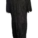 Vintage 80’s 100% Silk Jet Black Beaded Stunning Tiered Skirt Dress. Size 1X Photo 1