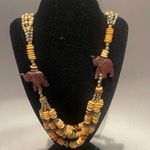 Vintage Wooden Safari Necklace with Carved Animals Photo 0