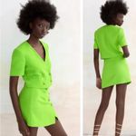 ZARA TEXTURED TWEED WEAVE FITTED Cropped Blazer w/Lapel Collar Green XS NEW Photo 8