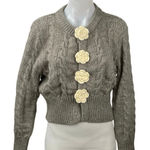 Acoa Women's Gray Cable Knit Floral Long Sleeve Crop Cardigan Sweater Top Size M Size M Photo 0