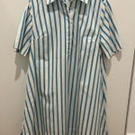 Old Navy  Teal and White Striped Shirt Dress Photo 0