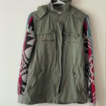 Thread & Supply Hooded Cargo Utility Jacket Aztec Knit Sleeve Green Size M Size M Photo 0