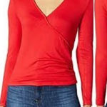 Cupcakes and Cashmere Erick Knit Faux Wrap‎ Top in Red Size Small Photo 0