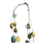Earth Tone Stone Tiered Necklace Three Strand Adjustable Length Green Tones Photo 2
