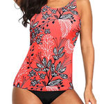 Tempt Me #40  Slimming High Neck Tankini Top and Bottoms For Swimming-Red floral Photo 0