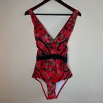 Modcloth  The Gilda Red Floral One-Piece Swimsuit Size Large Photo 1