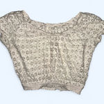 Paper + Tee  Eyelet Lace Ruched Trim Crop Top in Off White Size Large Photo 0