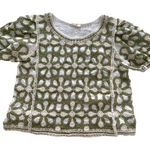 Solitaire Anthropologie  Floral Green and White Puff Sleeve Crochet Top L Photo 0