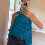 Alice + Olivia Blue Pleated Halter Blouse Photo 0