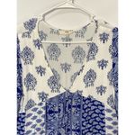 Entro  Damask Tapestry V-Neck Babydoll Mini Dress Blue & White Small Photo 2