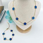 Gold Plated Blue Clover Necklace Flower Chain stainless steel womens jewelry Photo 1
