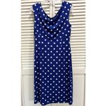 Connected Apparel Connected Blue/White Polka‎ Dot Midi Dress Size 14 Straps Gathered Wrap Skirt Photo 5