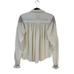 Laurence Bras Cotton Nord Blue Smocked Embroidered Blouse Small White Navy Boho Photo 4