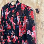 EXPRESS  Floral Shift Sheer Ruffle Sleeve Mock-Neck Boho Sz M Photo 2