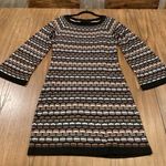 Laundry by Shelli Segal Laundry Shelli Segal Wool Metallic Neutral Knit Stripe Long Sleeve Sweater Dress Photo 0