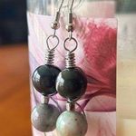 Handmade  10mm two-tone Indian agate wire wrapped dangle earrings ✨ Photo 0