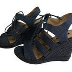 Parker & Sky  Blue Denim Espadrille Lace Up Wedge Heels Sandal Shoes Womens 7 Photo 2