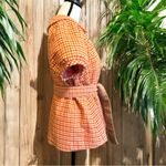 HARVEYS BOUTIQUE Orange Houndstooth Short Sleeve Belted Jacket Photo 4