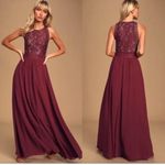 Lulus Lulu’s Burgundy Nude Lace Forever and Always Maxi Dress Formal Gown Large NWT Photo 1