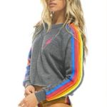 Aviator Nation  Heather Cropped Crewneck Neon 5 Stripe Photo 1