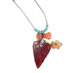 Artisan Glass Heart Pendant Boho Beaded Turquoise Floral Statement Jewelry Red Photo 3