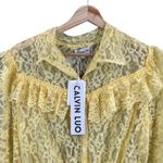 CALVIN LUO Yellow Lace Ruffle Blouse Top Sheer Romantic Cottage Coquette L New Size L Photo 1