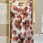 White Romper with a Long Train, Red Flower Prints, and Zipper in the Back Size M Photo 8