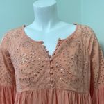 Free People  Peach Sequin Bell Sleeve Blouse Photo 2