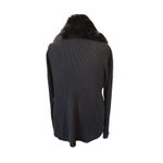 H by Halston Silk Cashmere Blend Black Knit Cardigan XL Faux Fur Collar Luxury Photo 3