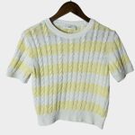 Dunst Striped Cable Knit Short Sleeve Sweater Top Size S Yellow Photo 2