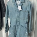 Pistola Freda Light Wash Denim Long Sleeve Romper Photo 3