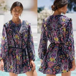 Anthropologie NWT Tunisian Dress Tunic Paisley Vibrant Boho Smocked Collar Med Photo 2