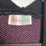 Shirley & Stone Black Cardigan Sweater Pink Daisy Floral Open Front Size Medium Photo 2
