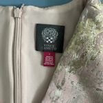 Vince Camuto NWT Blush Pink Metallic Jacquard Satin Split Neck Fit & Flare Dress Photo 5
