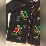 Victoria Jones Vintage  Holiday Christmas Santa Claus Sled Sweater Cardigan - S Photo 2