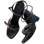 Casadei Vintage Blue Brown Wedge Platform Sandals With feather Details Size 7.5B Photo 0