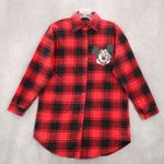 Red Plaid Flannel Mickey Mouse Long Sleeve Button Down Y2K VTG Top Shirt Large Photo 1