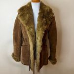 Donatella Sport Womens Tan 3 In 1 Suede Faux Fur Trim Penny Lane Coat SMALL Photo 2