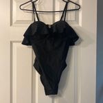Amazon Women's Swimsuit Sz S One Piece Black Solid Ruffle‎ Top Underwire NWOT Photo 5